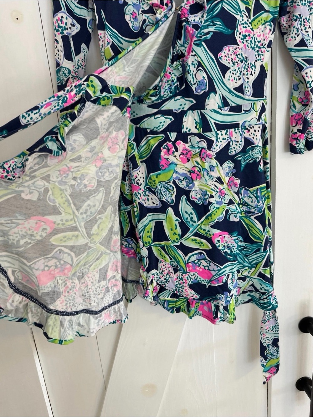 Lilly Pulitzer Navy Jessalyn Dress with Pink & Green Floral Print - Picture 3 of 6